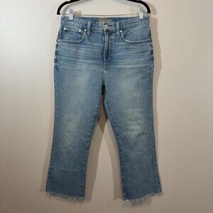 J.Crew Point Sur High Rise Cropped Flare Jeans Light Wash Size 29 Raw Hem